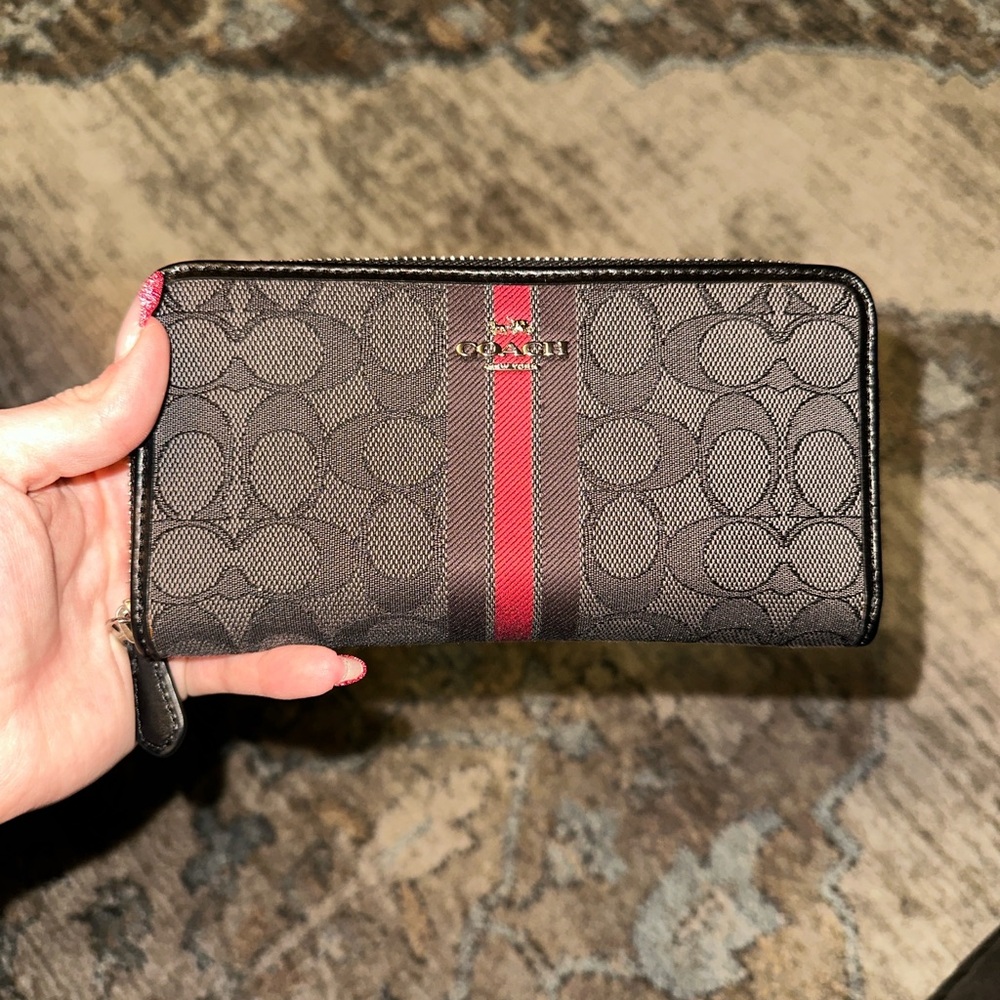 Coach Signature Wallet with Red Accent